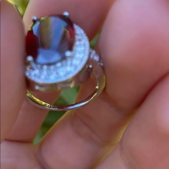 Luxury Male Female Big Oval Ring Charm Silver Color Red Stone Ring Engag… - Picture 8 of 8